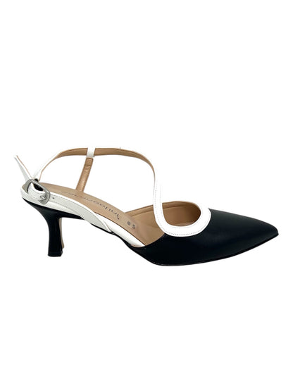Decollete' slingback T4 colore nero con cinturino bianco - 1773BIN