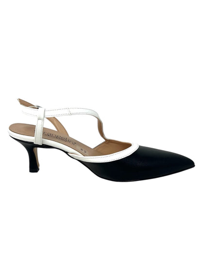 Decollete' slingback T4 colore nero con cinturino bianco - 1773BIN
