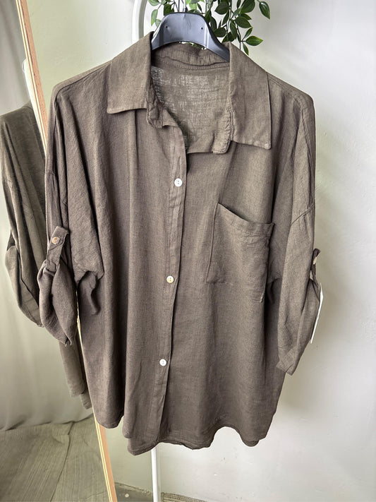 Camicia in lino marrone