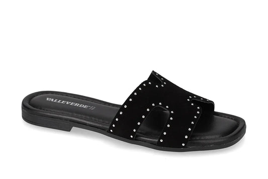 Ciabatta ad H nera con borchie Valleverde V_12150