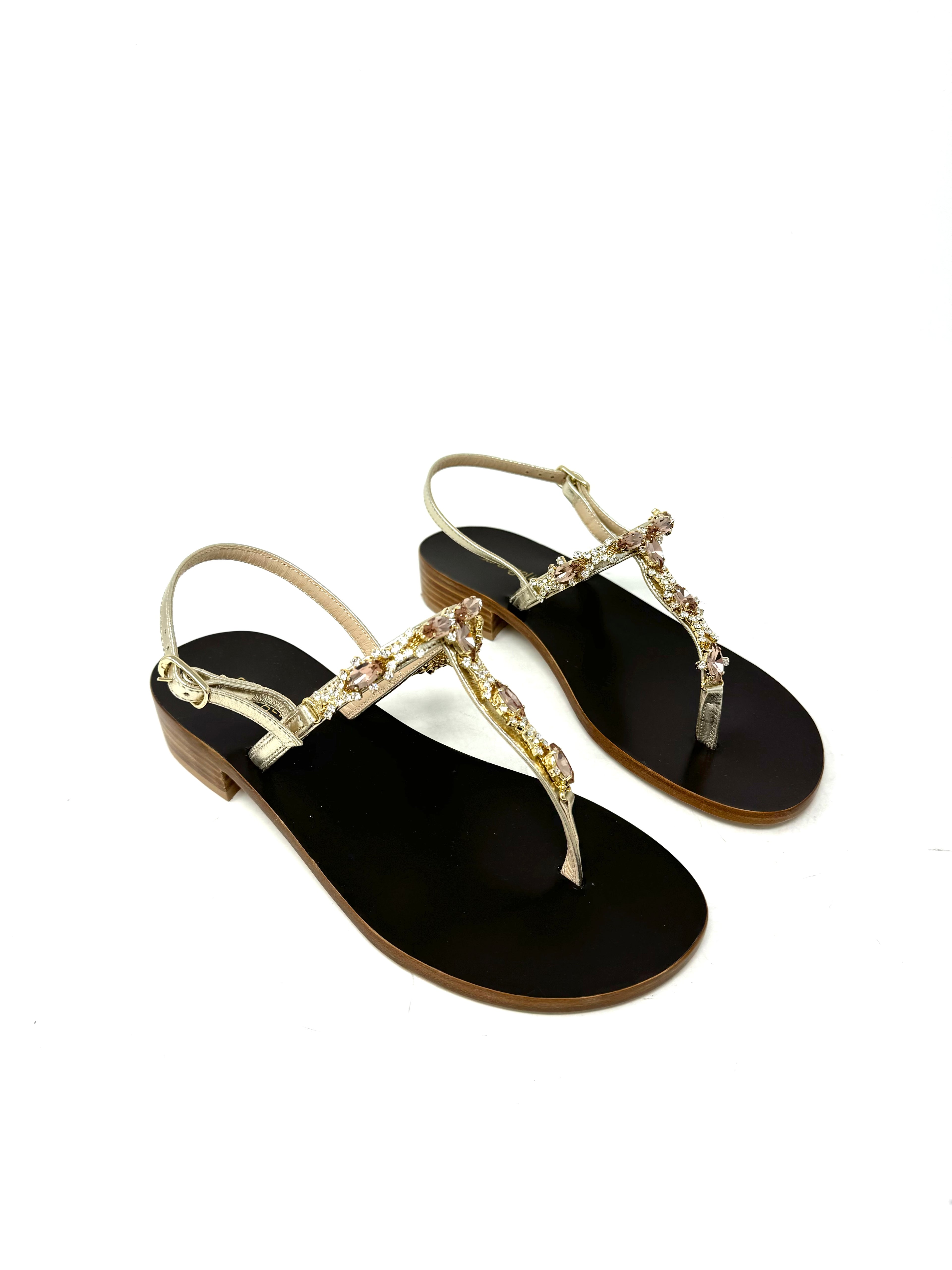 Sandalo infradito gioiello laminato strass ambra -XT3424A