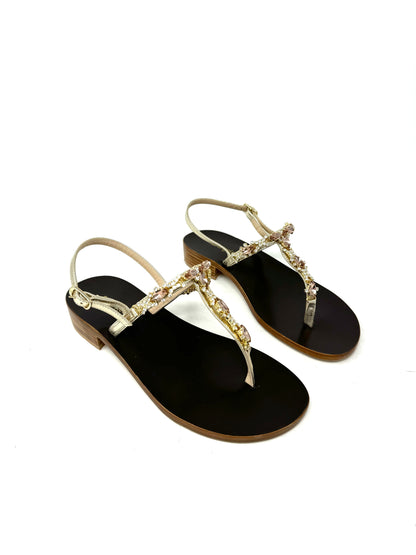 Sandalo infradito gioiello laminato strass ambra -XT3424A