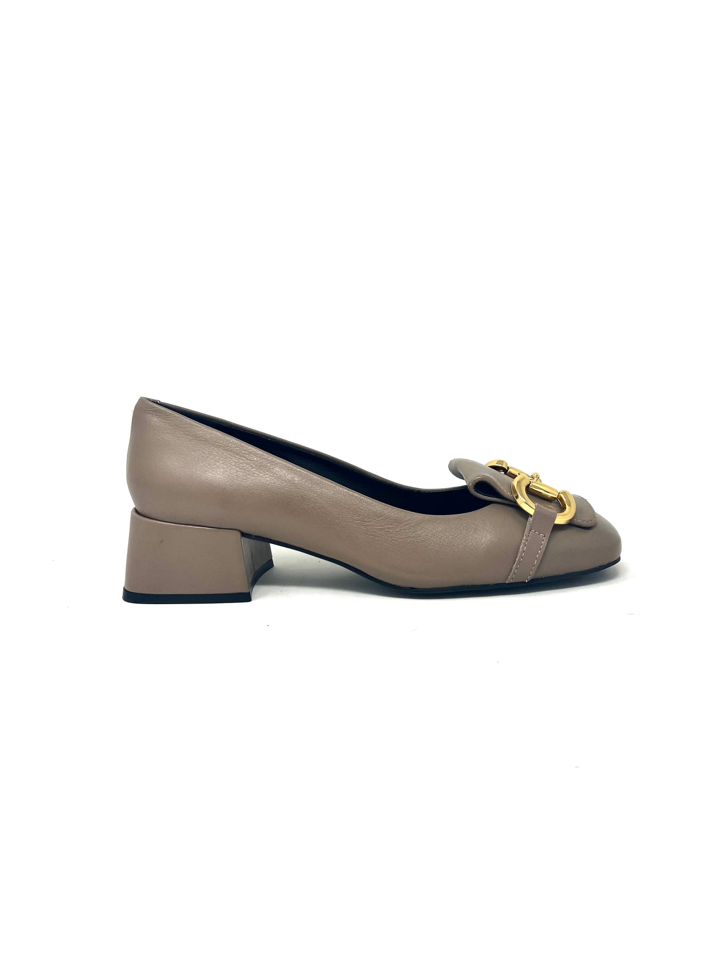 Mary Jane tacco quadrato pelle taupe morsetto oro -2390JT