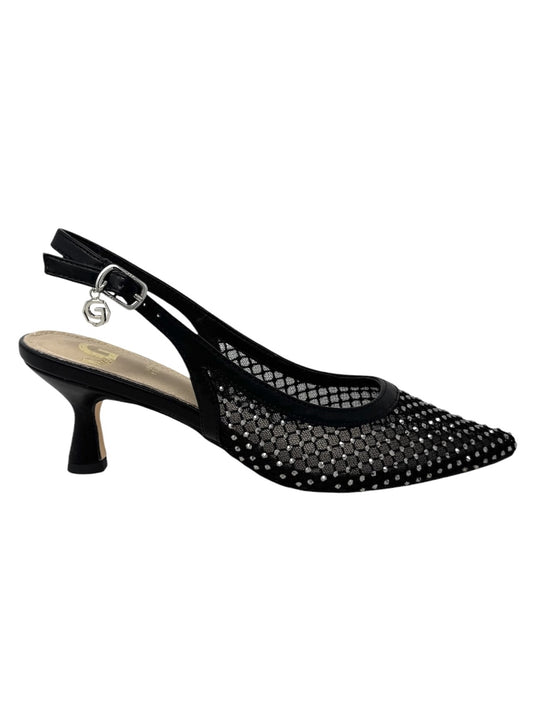 Slingback a rete con strass nero -GD196