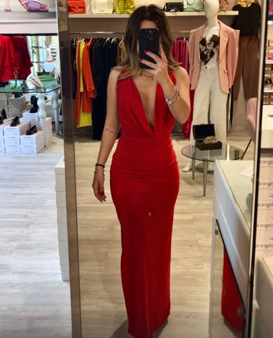 Abito scollo profondo rosso
