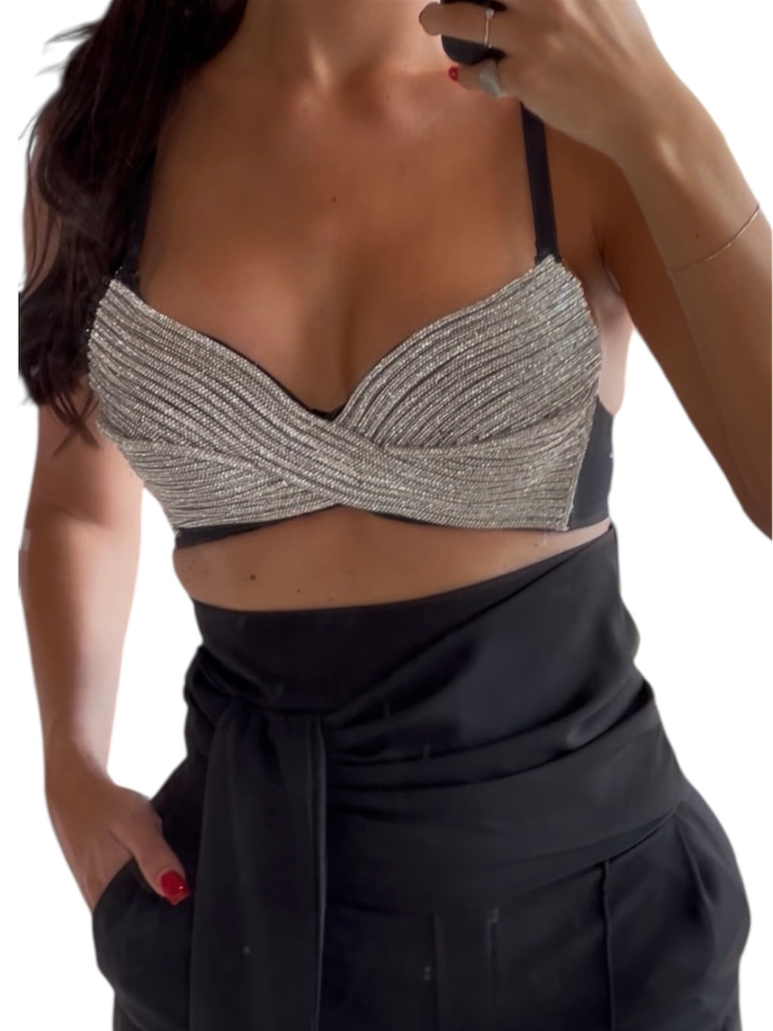 Top intreccio argento strass