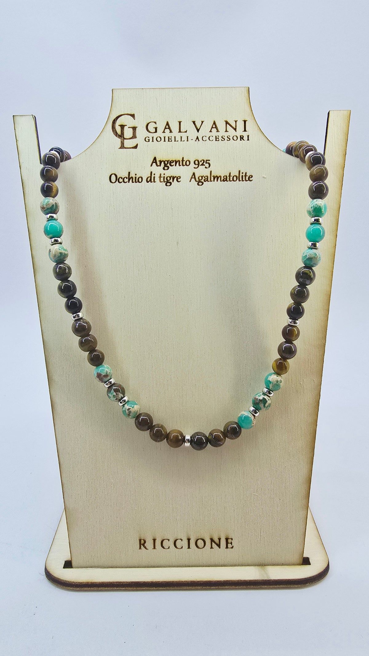 Collana argento 925  occhio di tigre agalmatolite v_214