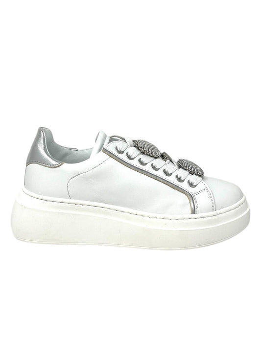 Sneaker bianca in pelle con bottoni strass - 607ACCL