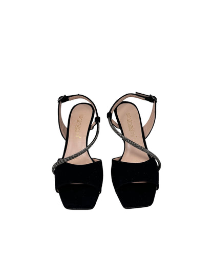 Sandalo multistrass camoscio nero - E24360