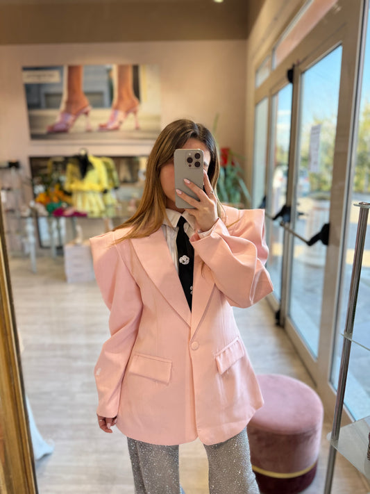 Blazer maniche a sbuffo rosa -3016