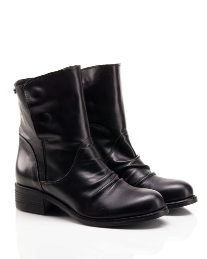 Tronchetto arricciato con bottoni in pelle nero - C912NE