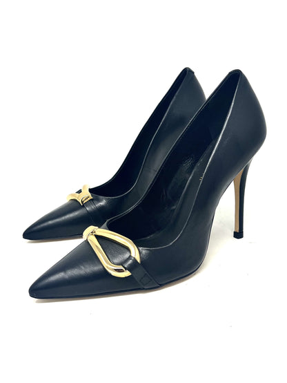 Decolletè in pelle nero accessorio oro -2446B