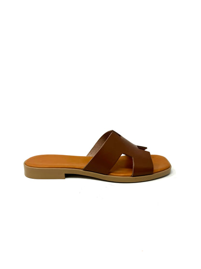 Ciabattina flat ad h in pelle cuoio -712CU