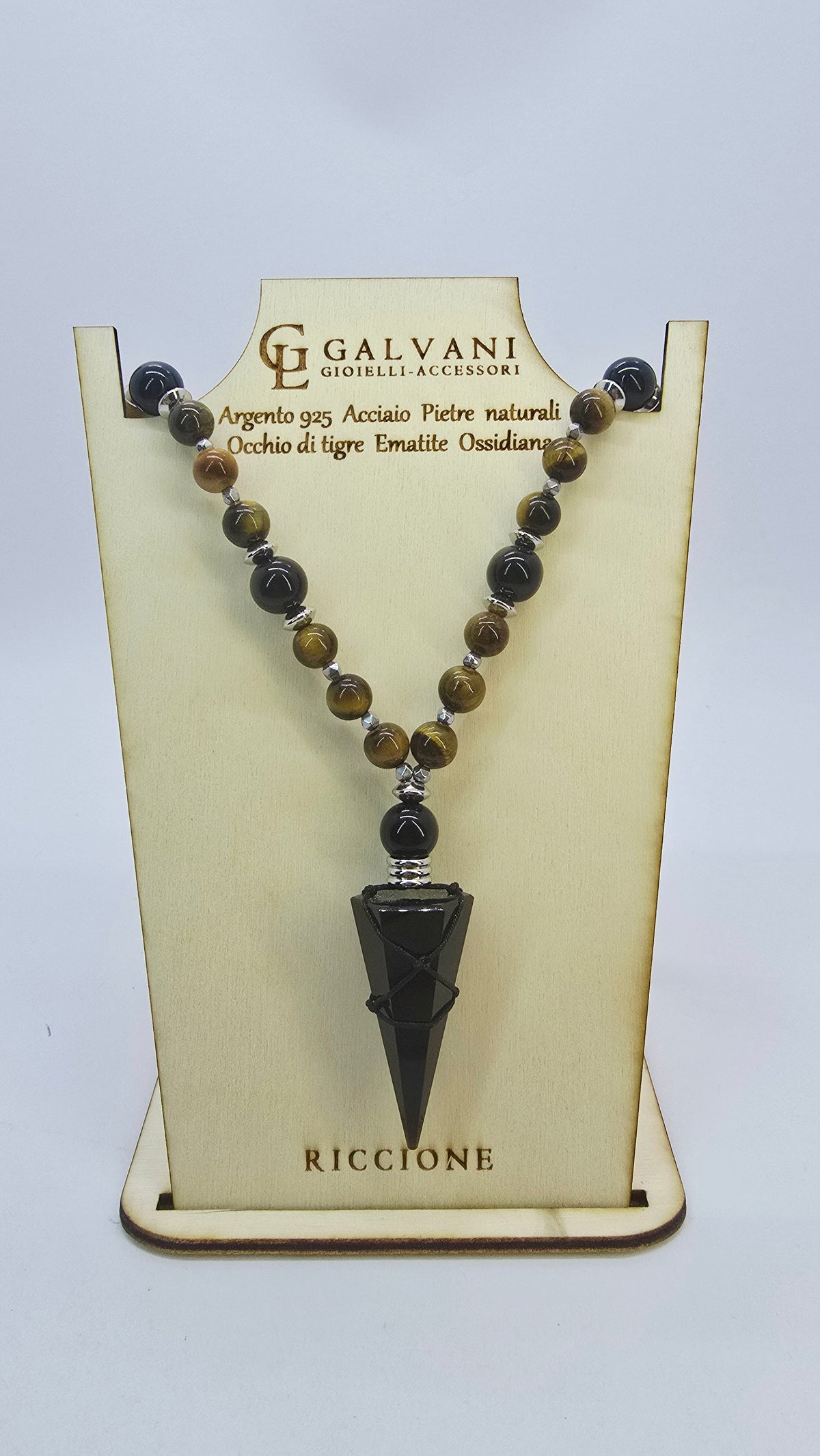 Collana argento 925 con pietre naturali con ematite ossidiano V_G351