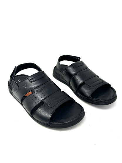 Sandalo uomo tre fasce vitello nero -36935N