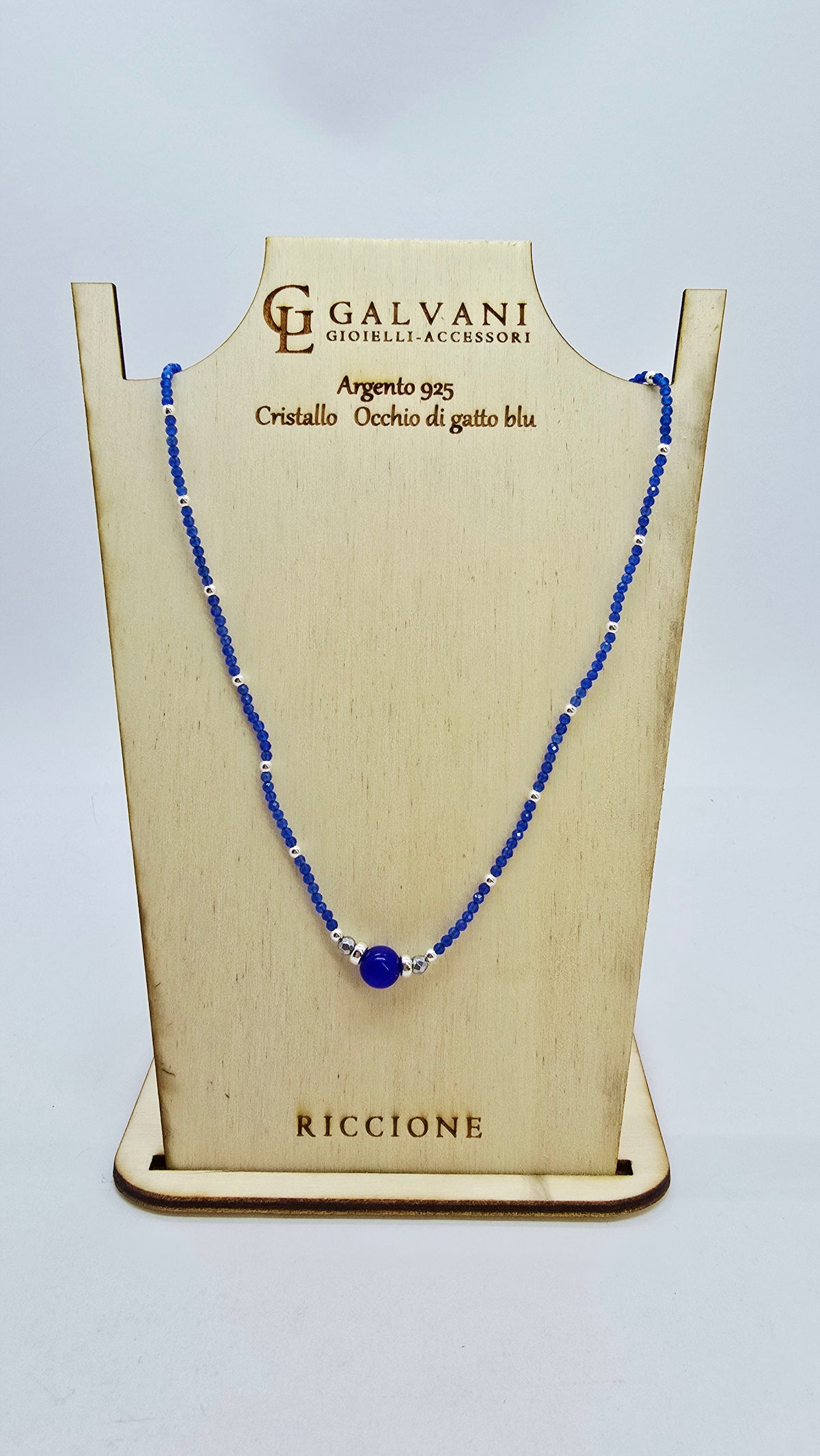 Collana in argento 925 cristallo di occhi di gatto ematite blu v_403
