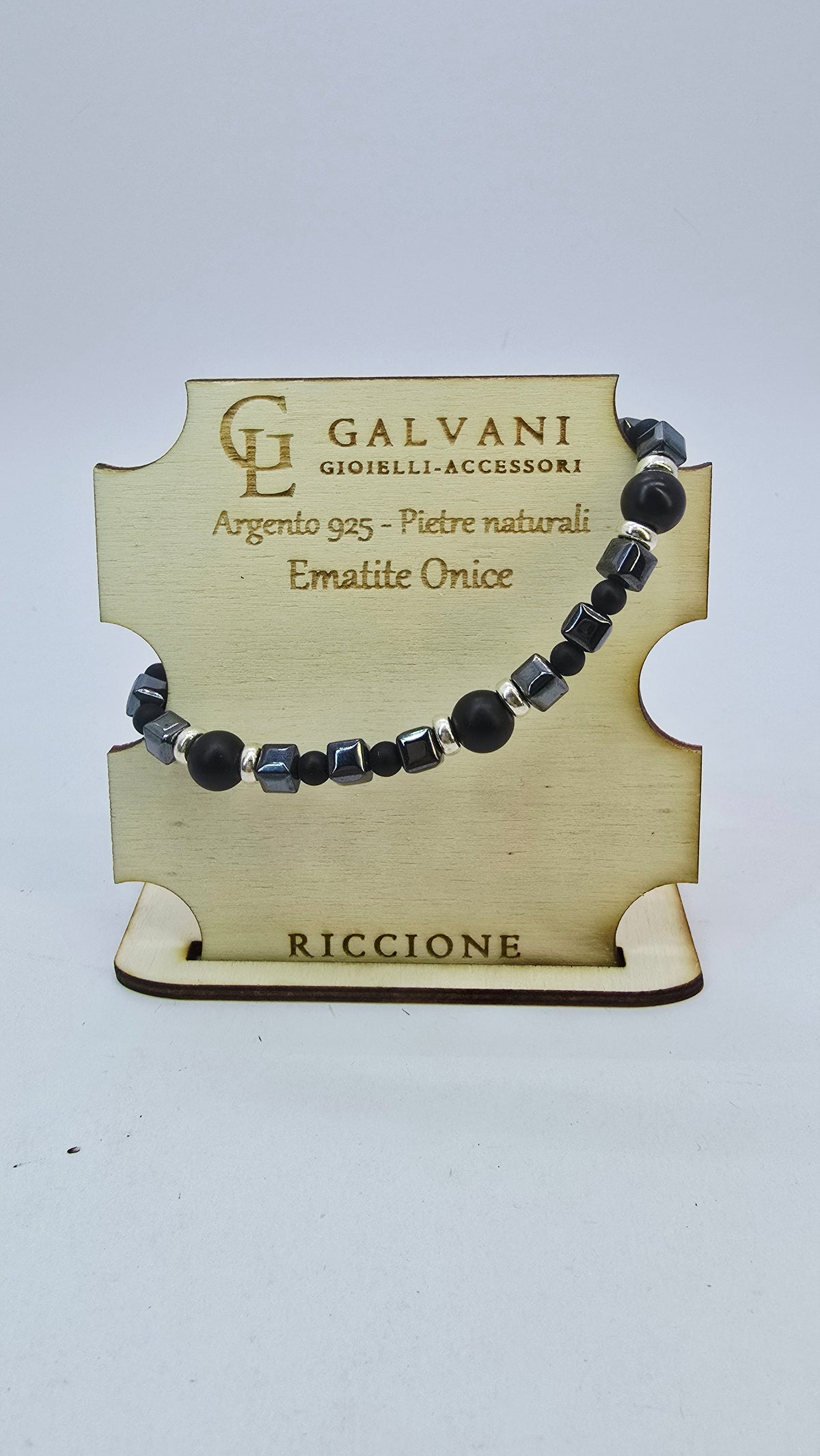 Bracciale argento 925 pietre naturali ematite onice v_G465