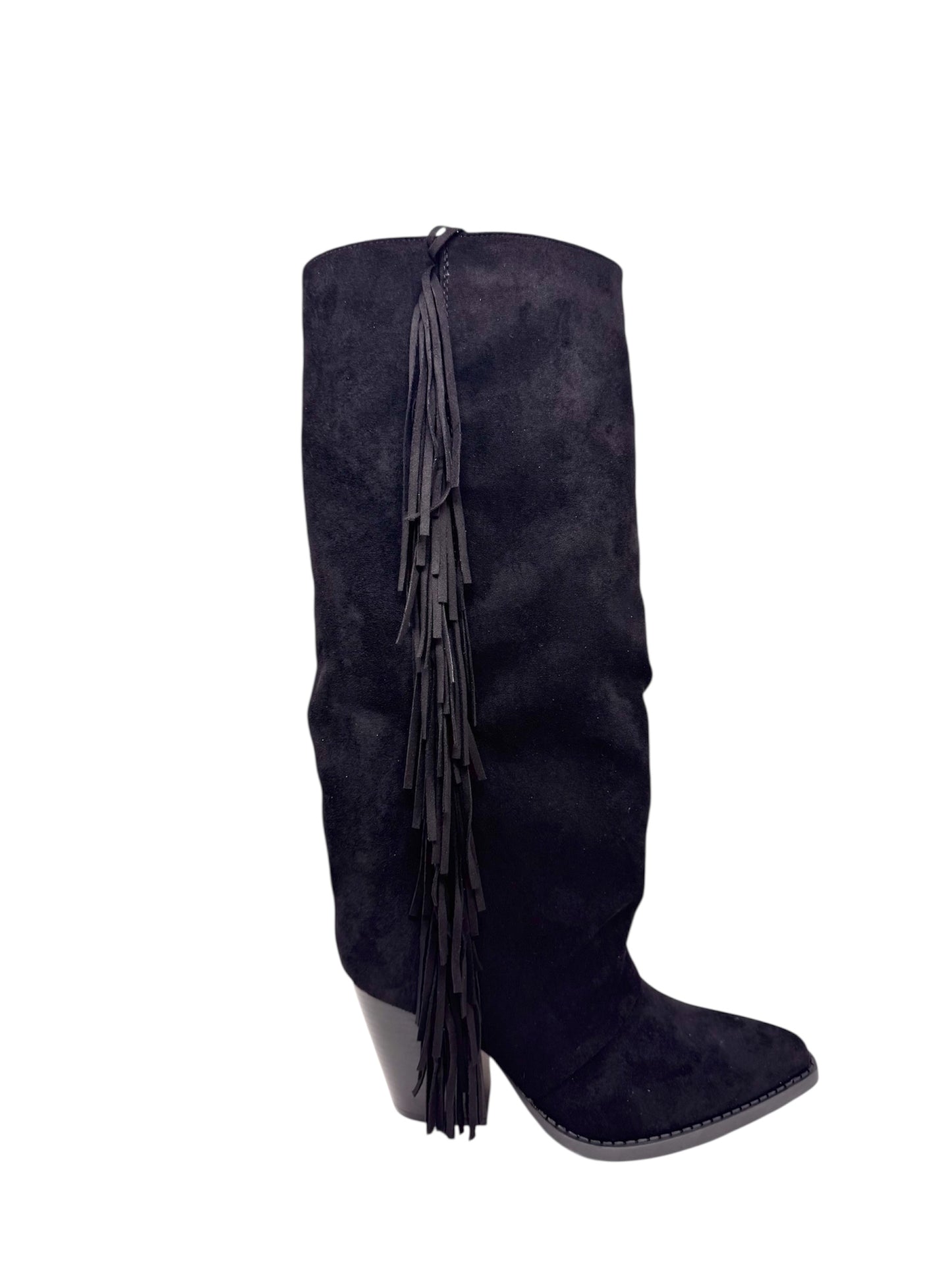 Texano alto nero con frange - 1222N