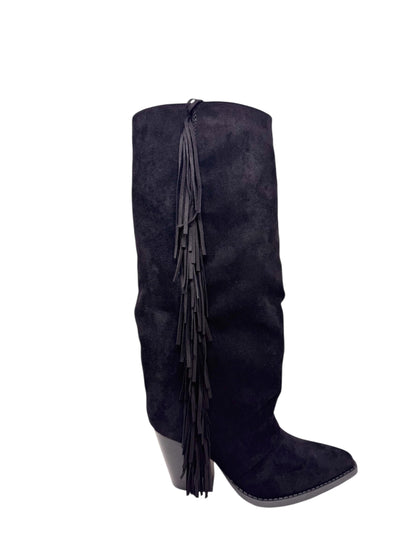 Texano alto nero con frange - 1222N