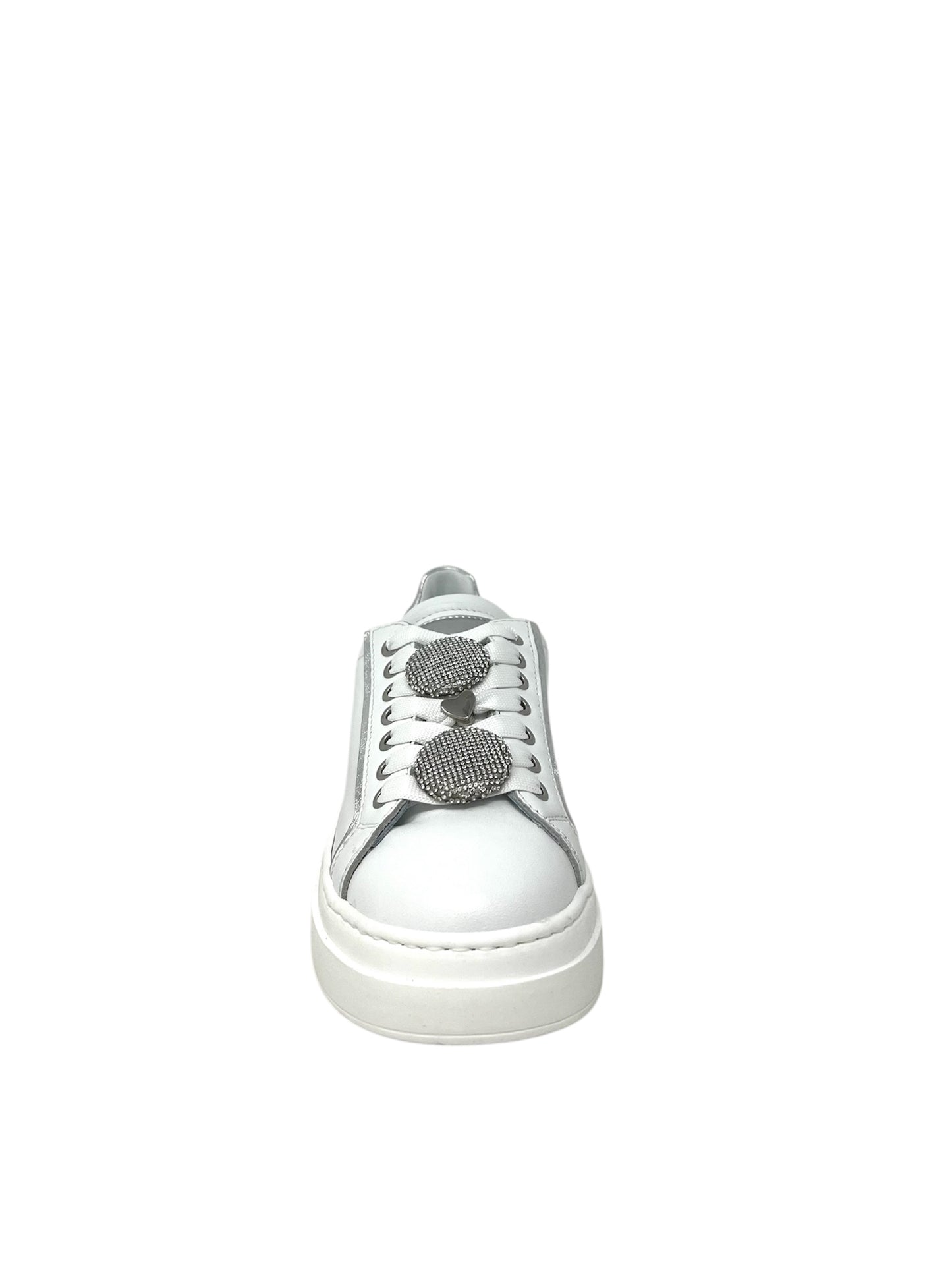 Sneaker bianca in pelle con bottoni strass -607ACCL