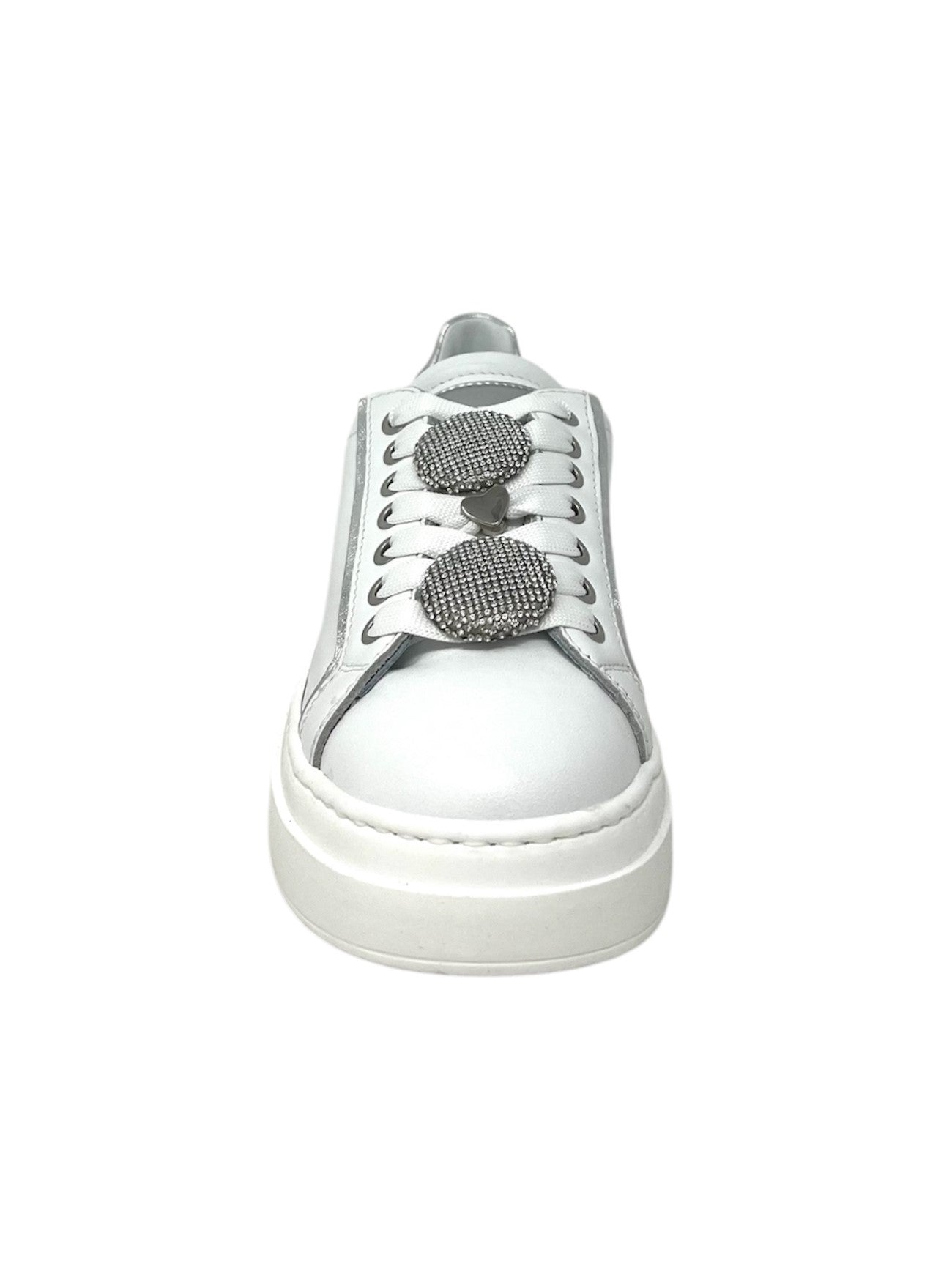 Sneaker bianca in pelle con bottoni strass - 607ACCL
