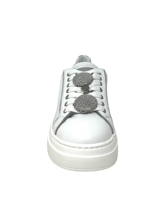 Sneaker bianca in pelle con bottoni strass - 607ACCL