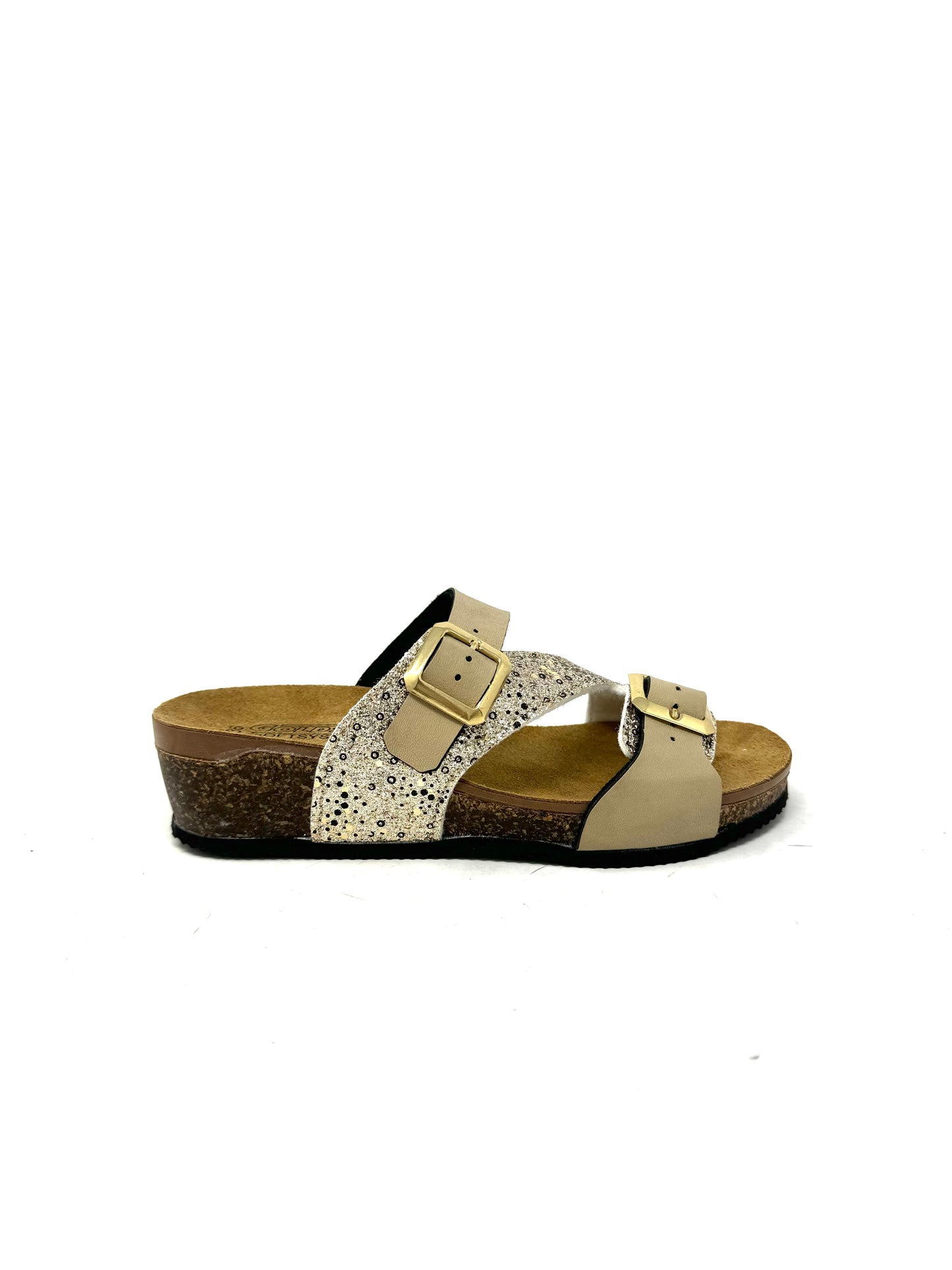 Ciabatta in sughero doppia fascia glitter oro -S44721X