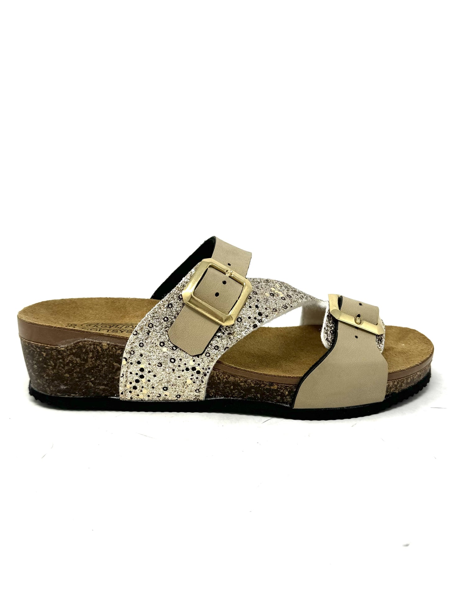 Ciabatta in sughero doppia fascia glitter oro -S44721X