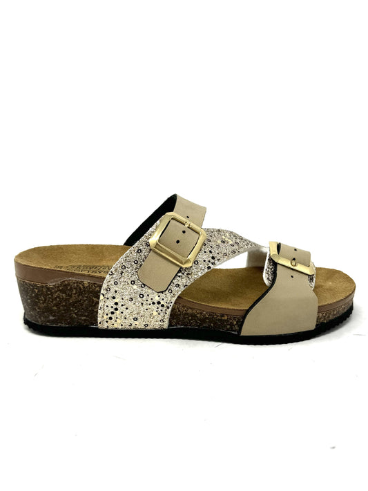 Ciabatta in sughero doppia fascia glitter oro -S44721X