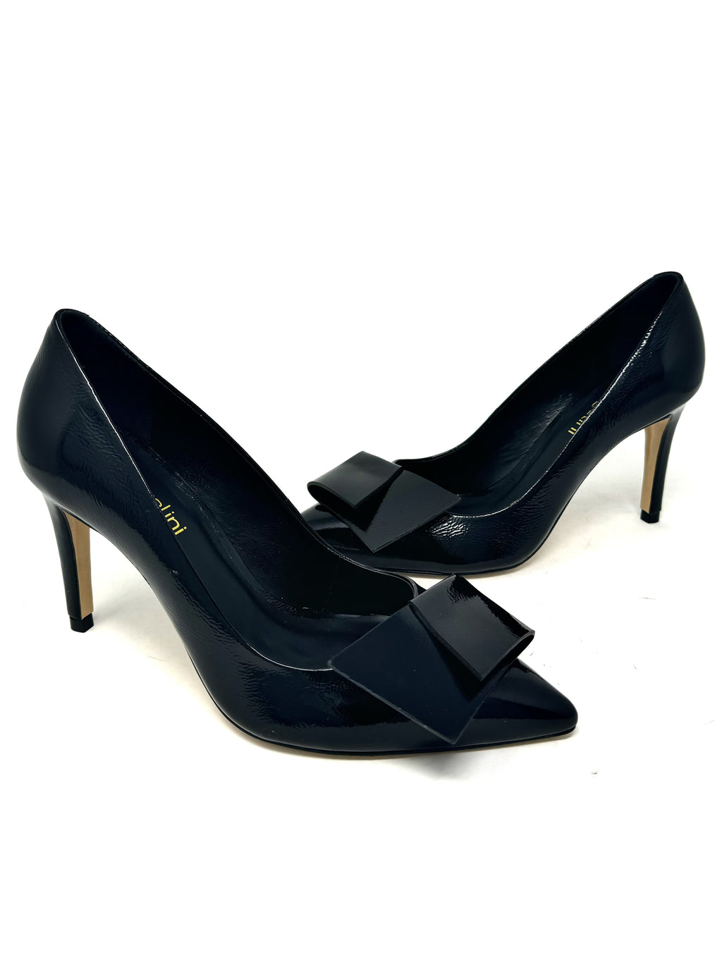 Decolletè in vernice nera tacco 9 cm fiocco -2439H