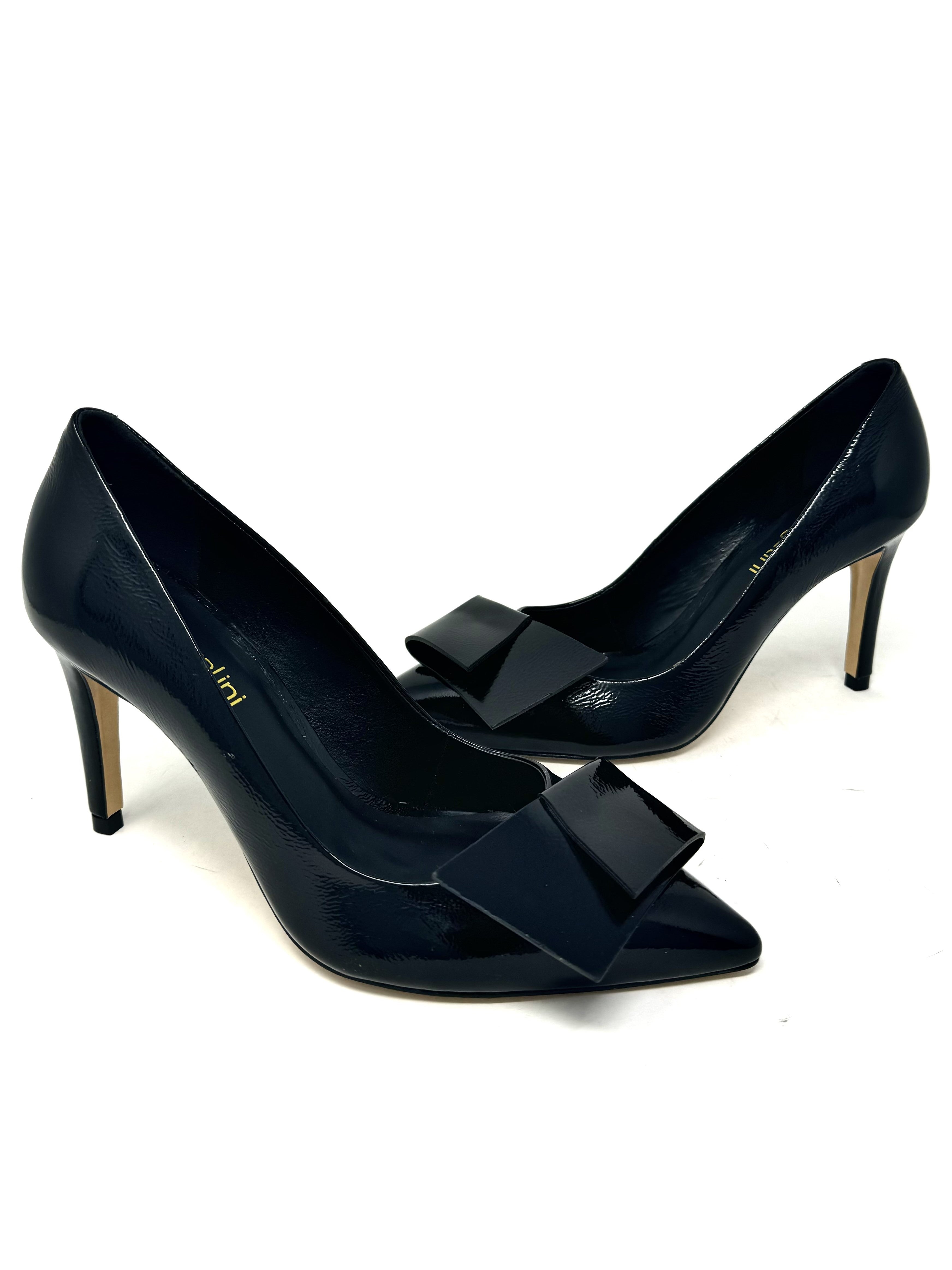 Decolletè in vernice nera tacco 9 cm fiocco -2439H