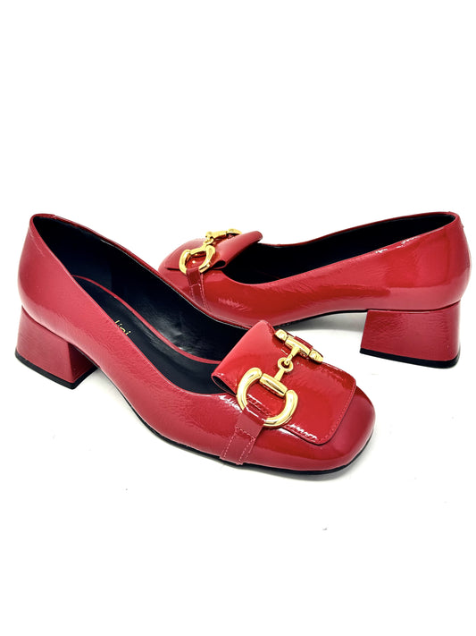 Mary Jane tacco quadrato vernice rossa morsetto oro -2390J