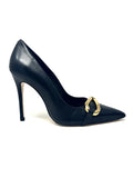 Decolletè in pelle nero accessorio oro -2446B