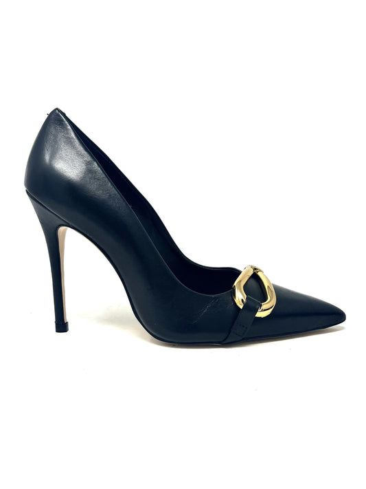Decolletè in pelle nero accessorio oro -2446B