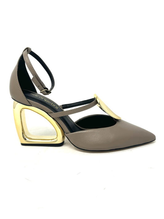 Decolletè veneto grigio tacco design oro -2450A