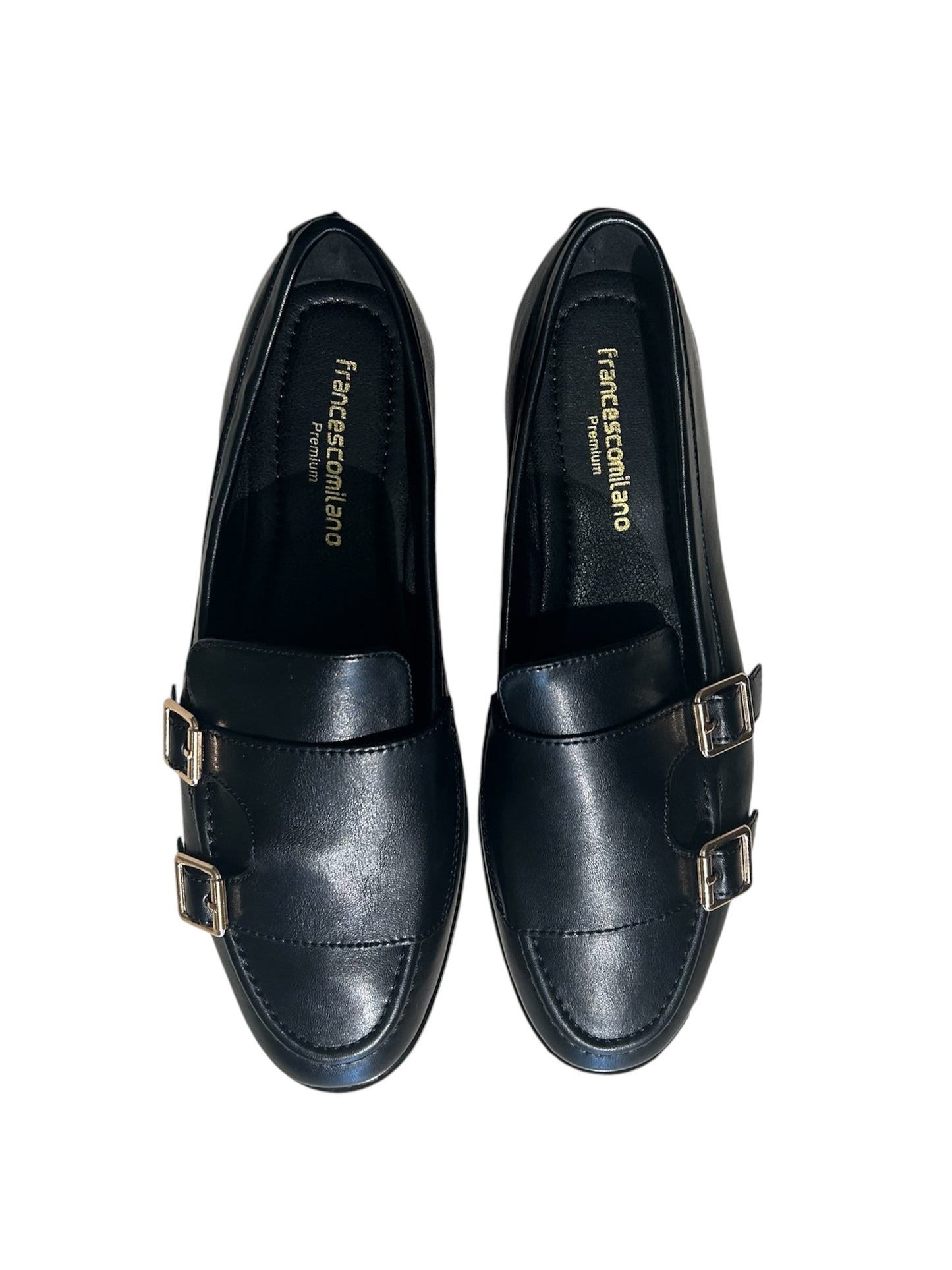 Mocassino doppia fibbia oro pelle nero -A0513NE