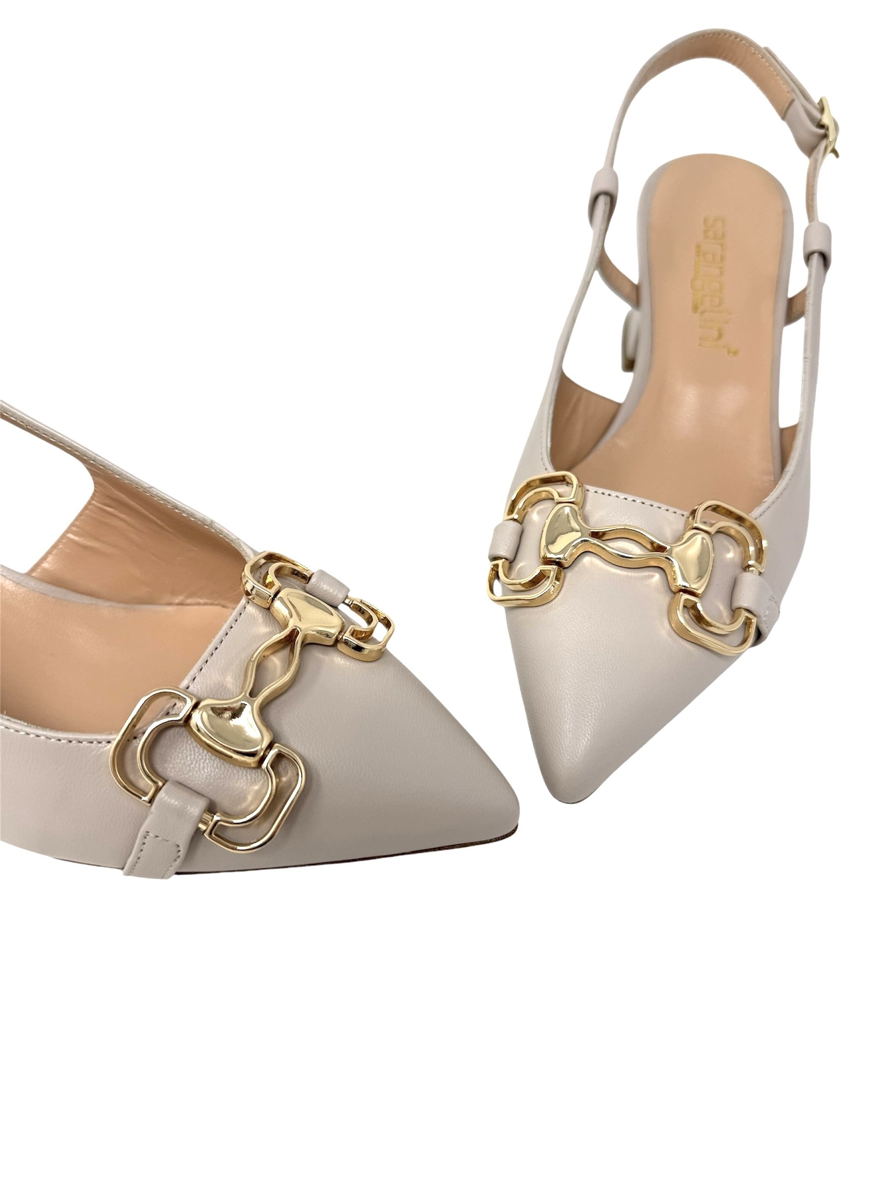 Decolletè aperta tacco largo con morsetto beige - E5TZ51