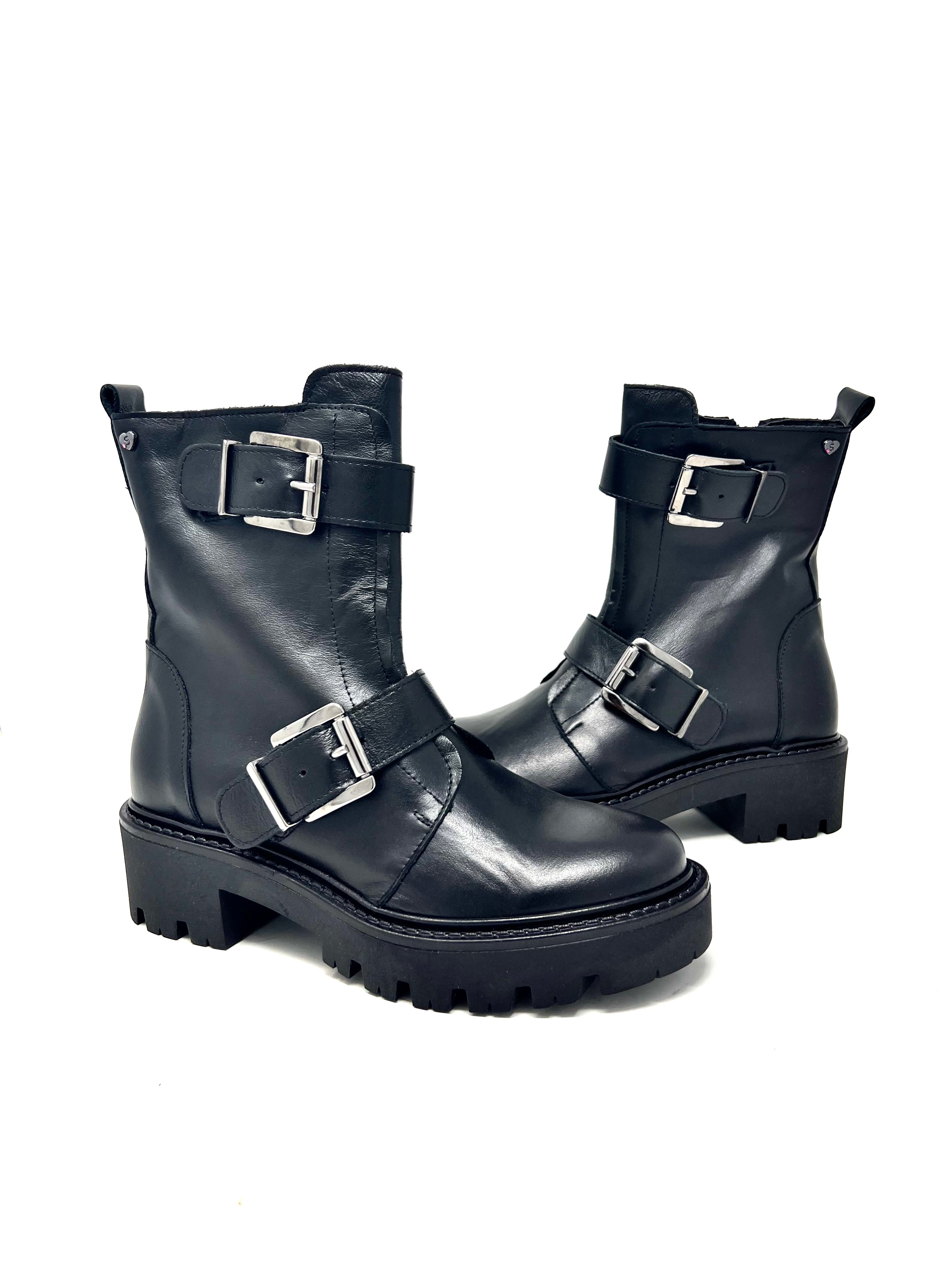 Bikers con fibbie fondo chunky neri -GIUL2N