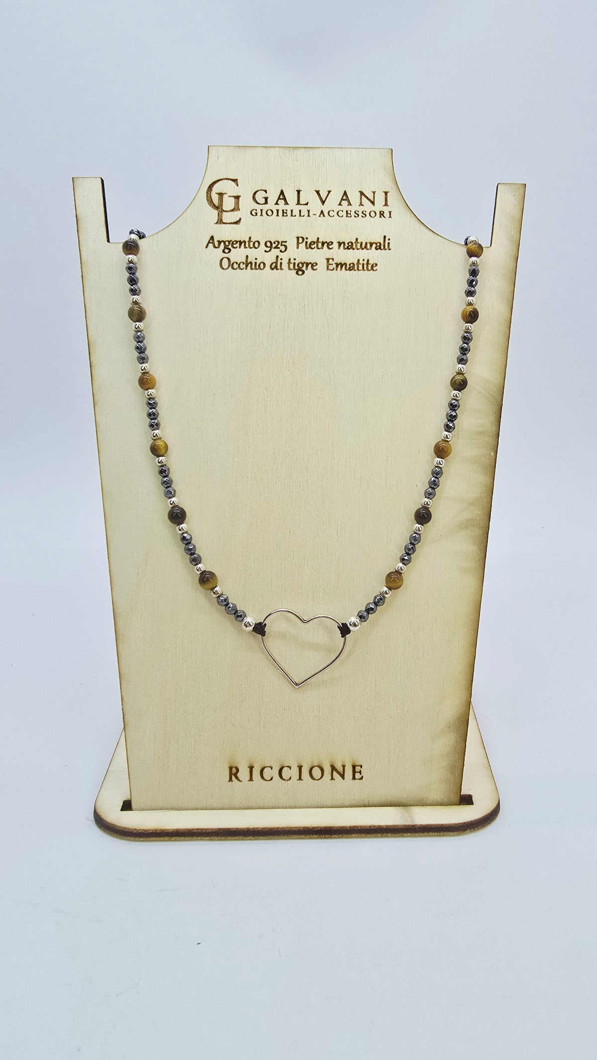 Collana occhio di tigre in argento 925 con pietre naturali ematite v_754