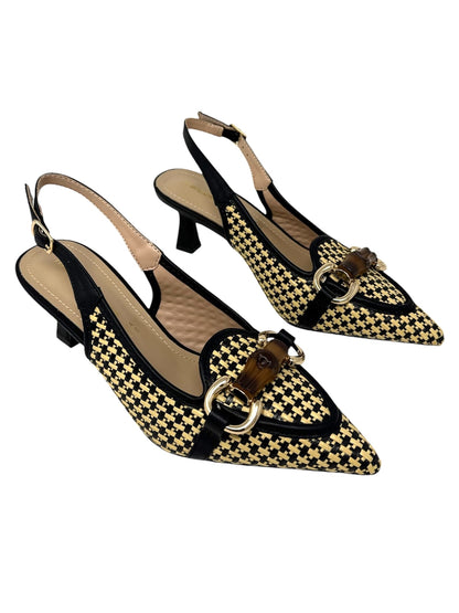 Slingback in raffia accessorio nero -E0607K