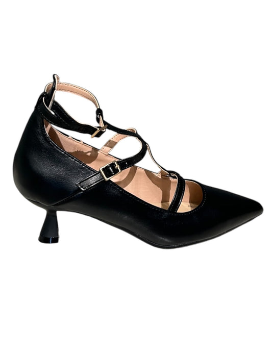 Decolletè con fibbie in pelle nero -F0503NE
