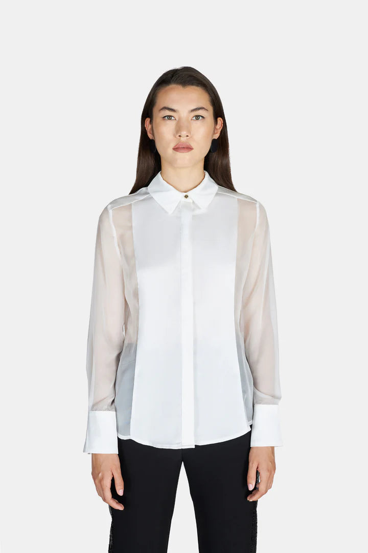 Camicia organza inserti raso panna - CA634