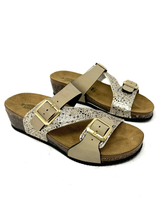 Ciabatta in sughero doppia fascia glitter oro -S44721X