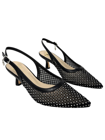 Slingback a rete con strass nero -GD196