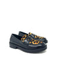 Mocassino inserti leopardato pelle nero -F2004NE