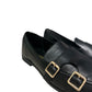 Mocassino doppia fibbia oro pelle nero -A0513NE