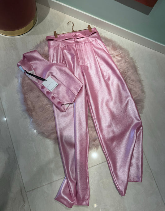 Gilet e pantalone satin rosa