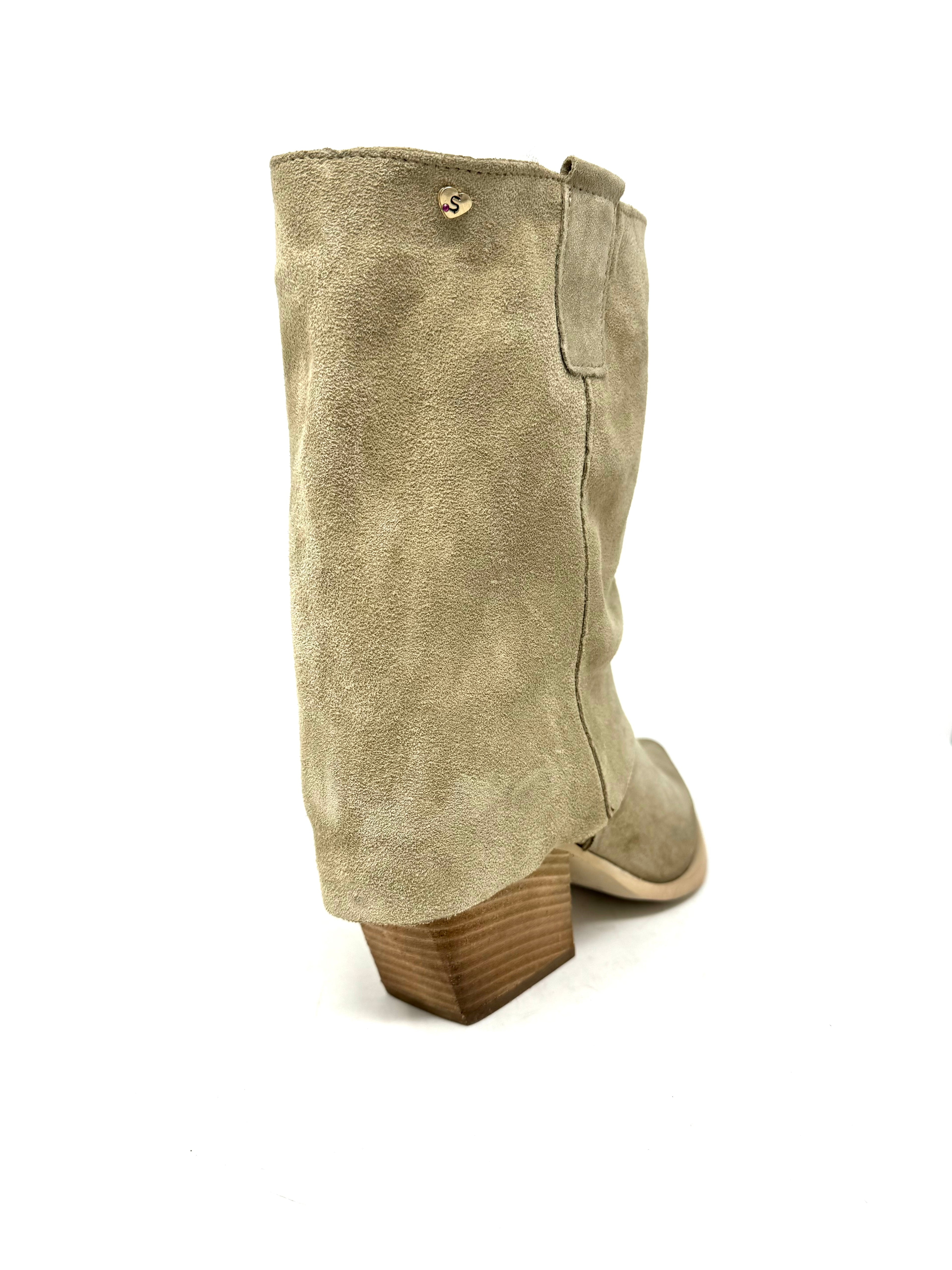Texano 3/4 con ghetta camoscio beige -LOC250B