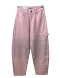 Jeans baggy con strass rosa