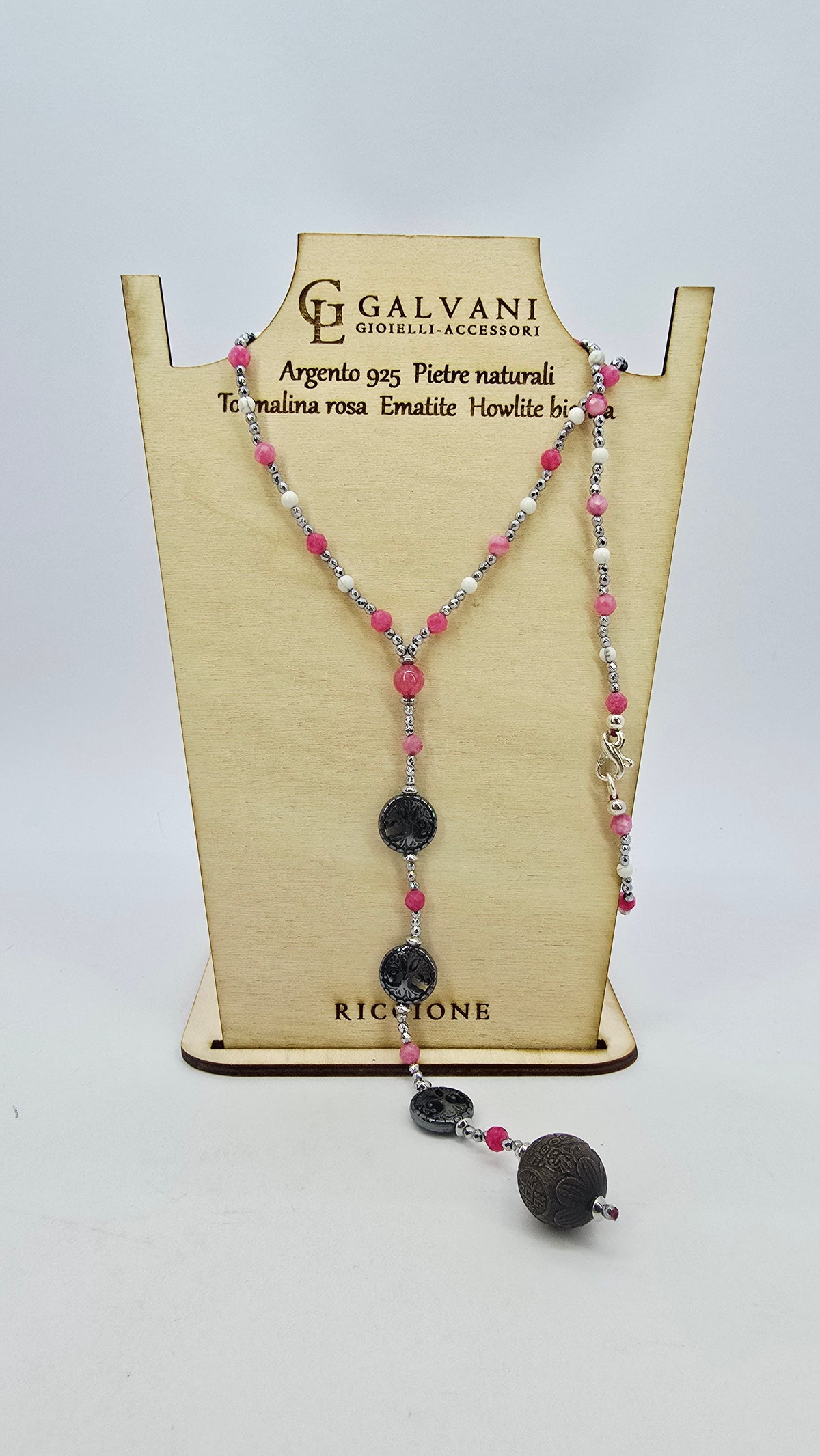 Collana in argento 925 con pietre naturali tormalina ematite bianca v_901